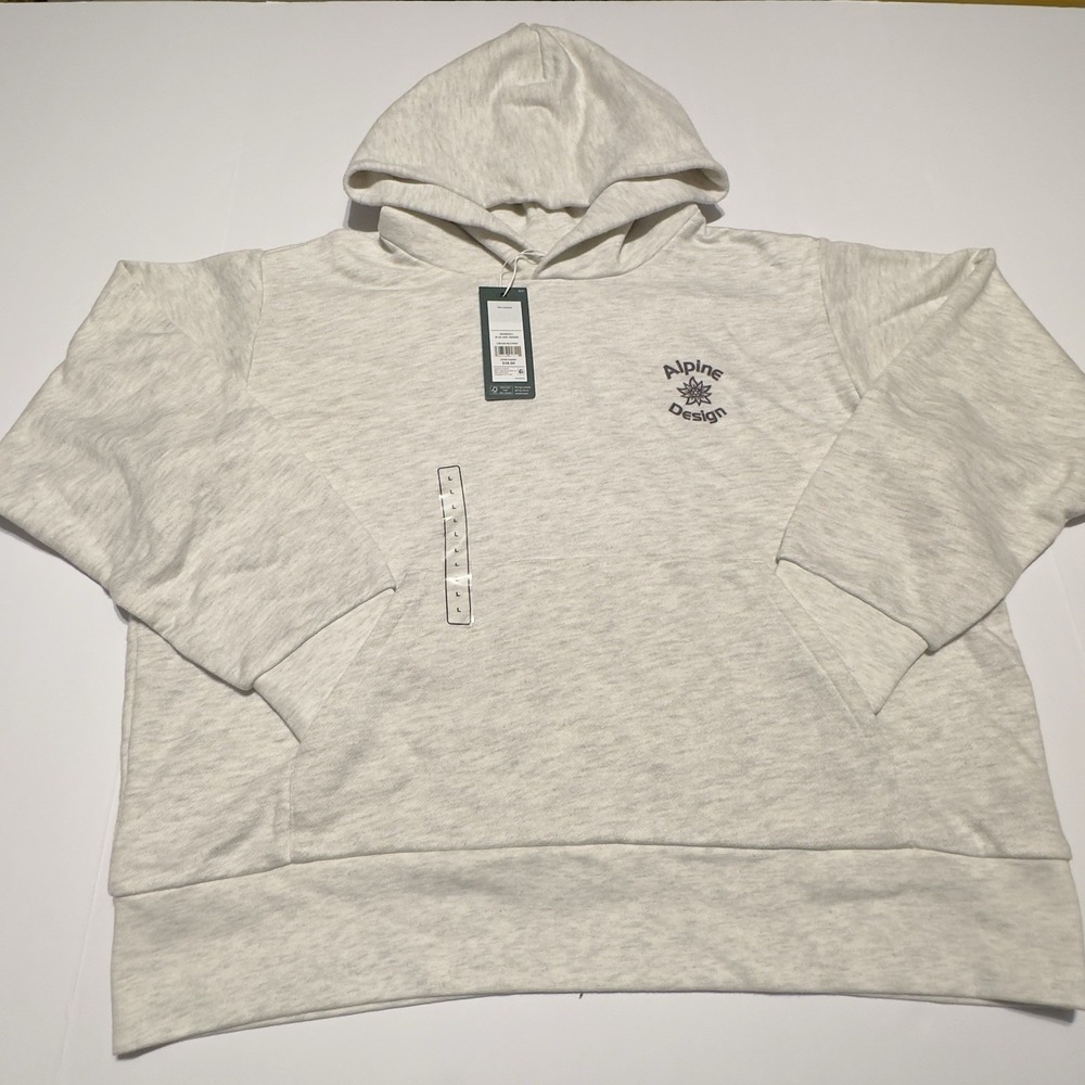 Alpine Design Womens Fleece Hoodie Size Large Cream Pullover Hooded Relax Fit